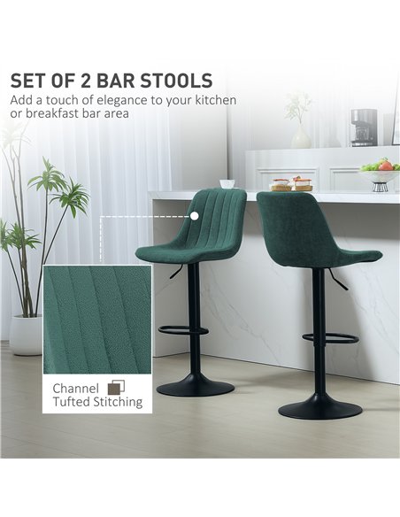 HOMCOM Set of Two Chenille-Feel Tub Bat Stools - Green - pic 132683 | FastDaddyshop