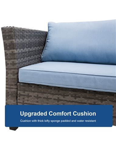 Outsunny 4-Seater Rattan Garden Furniture Corner Sofa Set w/ 2 Seats Footstool Square Glass Top Coffee Table Thick Blue Cushions