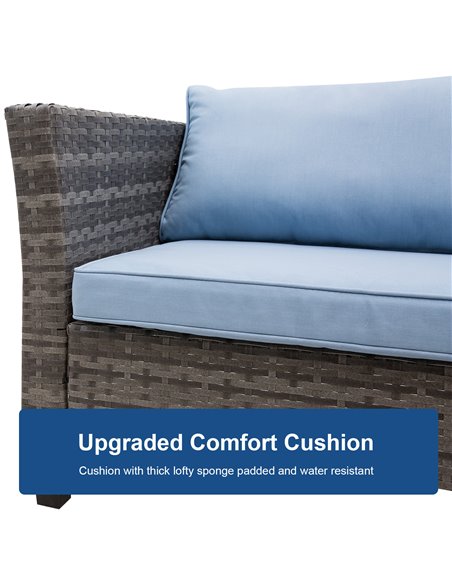 Outsunny 4-Seater Rattan Garden Furniture Corner Sofa Set w/ 2 Seats Footstool Square Glass Top Coffee Table Thick Blue Cushions - pic 13270 | FastDaddyshop