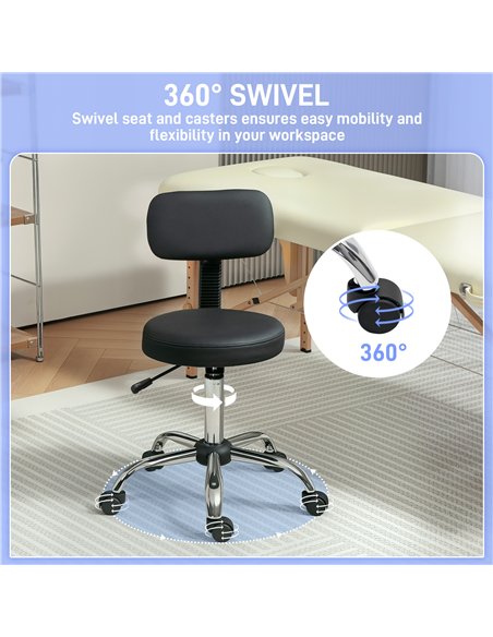 HOMCOM 360° Swivel Seat Salon Stool - Black - pic 132702 | FastDaddyshop