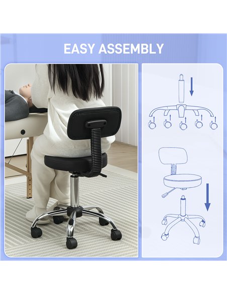 HOMCOM 360° Swivel Seat Salon Stool - Black - pic 132704 | FastDaddyshop