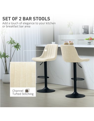 HOMCOM Set of Two Chenille-Feel Tub Bat Stools - Beige