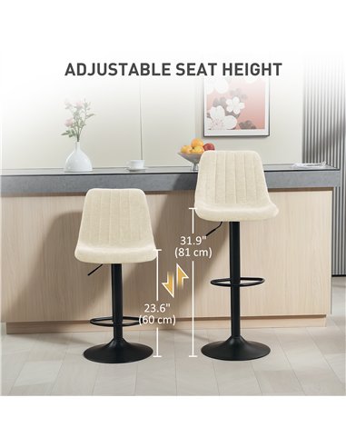 HOMCOM Set of Two Chenille-Feel Tub Bat Stools - Beige