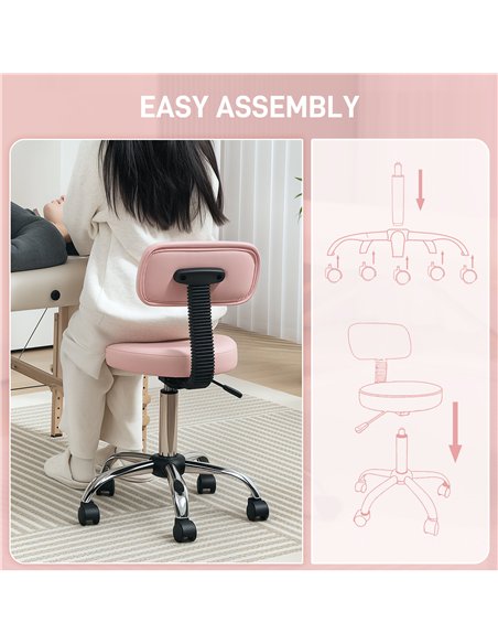 HOMCOM 360° Swivel Seat Salon Stool - Pink - pic 132731 | FastDaddyshop