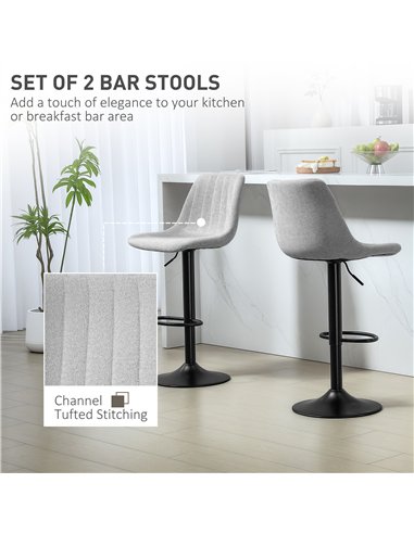 HOMCOM Set of Two Chenille-Feel Tub Bat Stools - Grey