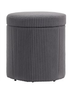 HOMCOM 40cm Round Storage Ottoman, Corduroy Footstool with Removable Lid and Legs, Vanity Stool for Living Room, Bedroom, Grey