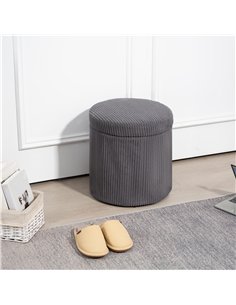 HOMCOM 40cm Round Storage Ottoman, Corduroy Footstool with Removable Lid and Legs, Vanity Stool for Living Room, Bedroom, Grey 2