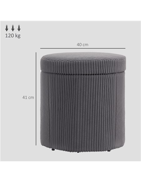HOMCOM 40cm Round Storage Ottoman, Corduroy Footstool with Removable Lid and Legs, Vanity Stool for Living Room, Bedroom, Grey - pic 132745 | FastDaddyshop