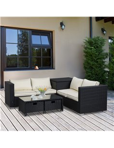 Outsunny 4-Seater Rattan Garden Furniture Patio Set with Coffee Table & Corner Sofa, Black 2