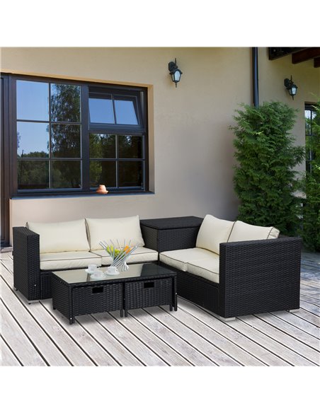 Outsunny 4-Seater Rattan Garden Furniture Patio Set with Coffee Table & Corner Sofa, Black - pic 13275 | FastDaddyshop