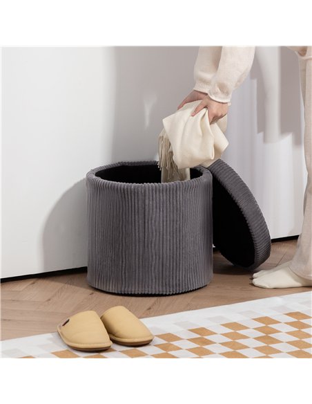 HOMCOM 40cm Round Storage Ottoman, Corduroy Footstool with Removable Lid and Legs, Vanity Stool for Living Room, Bedroom, Grey - pic 132751 | FastDaddyshop