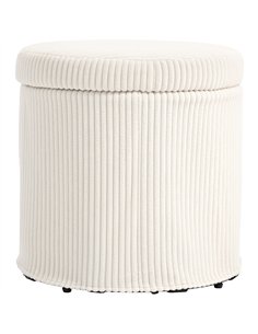 HOMCOM 40cm Round Storage Ottoman, Corduroy Footstool with Removable Lid and Legs, Vanity Stool for Living Room, Bedroom, Beige