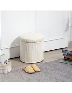 HOMCOM 40cm Round Storage Ottoman, Corduroy Footstool with Removable Lid and Legs, Vanity Stool for Living Room, Bedroom, Beige 2