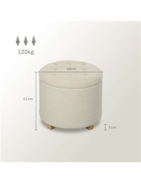 HOMCOM Teddy Fleece Storage Ottoman 31.8L - Cream White 838-478V70CW - pic 132763 | FastDaddyshop