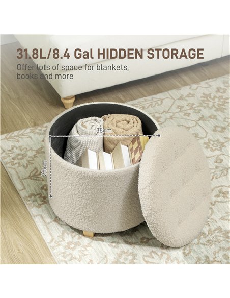 HOMCOM Teddy Fleece Storage Ottoman 31.8L - Cream White 838-478V70CW - pic 132764 | FastDaddyshop