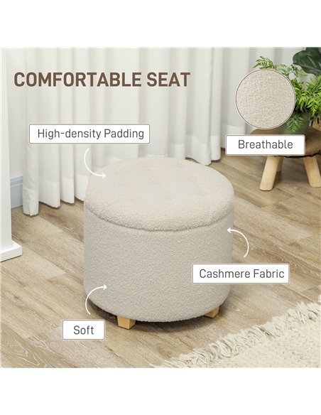 HOMCOM Teddy Fleece Storage Ottoman 31.8L - Cream White 838-478V70CW - pic 132765 | FastDaddyshop