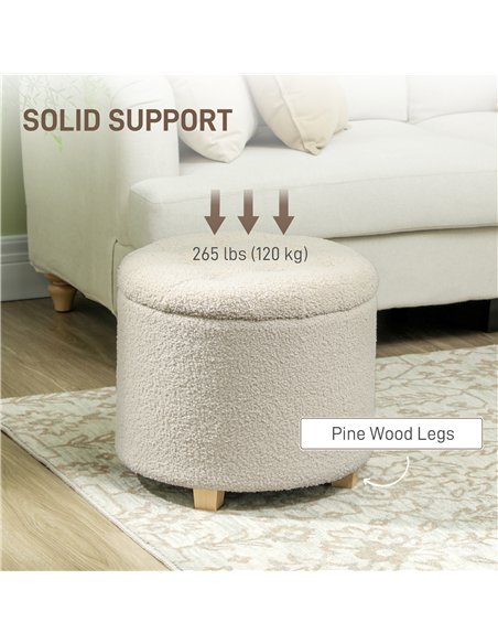 HOMCOM Teddy Fleece Storage Ottoman 31.8L - Cream White 838-478V70CW - pic 132766 | FastDaddyshop