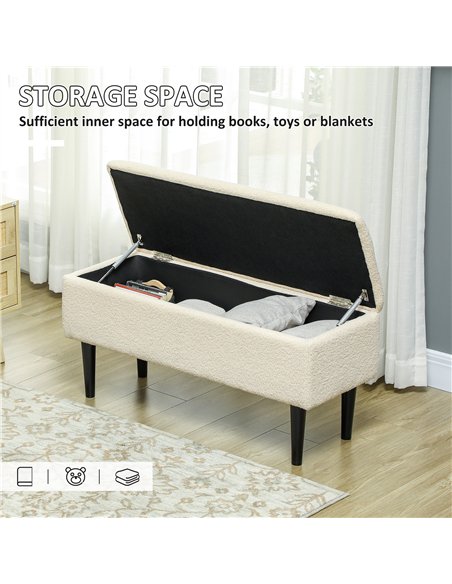 HOMCOM Teddy Fleece Storage Bench 47L - Cream 838-417V70CW - pic 132782 | FastDaddyshop