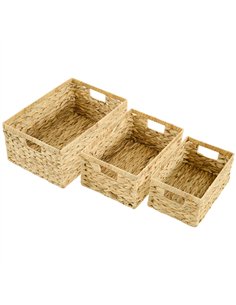 HOMCOM Trio Water Hyacinth Storage Baskets Natural Tone...