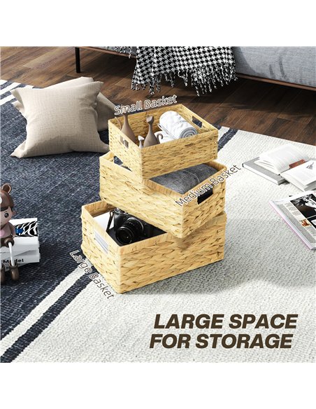 HOMCOM Trio Water Hyacinth Storage Baskets Natural Tone 850-317V00ND - pic 132791 | FastDaddyshop