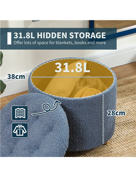 HOMCOM Teddy Fleece Storage Ottoman 31.8L 838-478V70BU - Blue - pic 132800 | FastDaddyshop