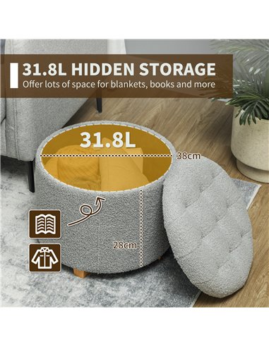 HOMCOM Teddy Fleece Storage Ottoman...