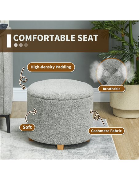 HOMCOM Teddy Fleece Storage Ottoman 31.8L - Grey 838-478V70CG - pic 132810 | FastDaddyshop