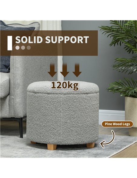 HOMCOM Teddy Fleece Storage Ottoman 31.8L - Grey 838-478V70CG - pic 132811 | FastDaddyshop