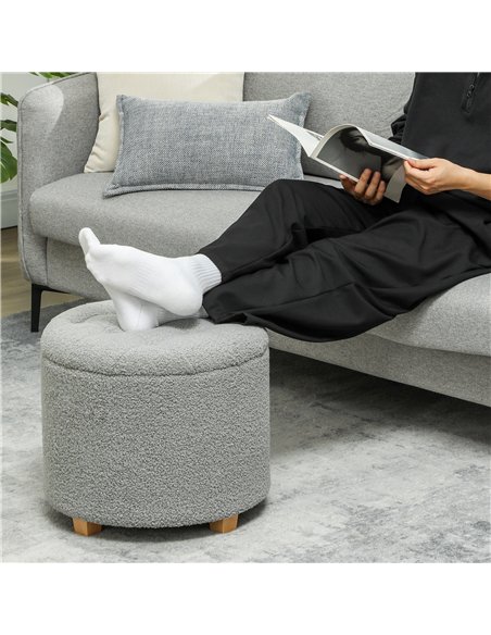 HOMCOM Teddy Fleece Storage Ottoman 31.8L - Grey 838-478V70CG - pic 132812 | FastDaddyshop