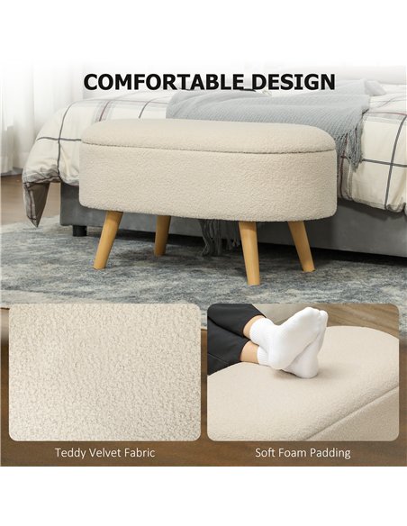HOMCOM Cosy Fleece Storage Bench - Cream White 838-479V70CW - pic 132819 | FastDaddyshop
