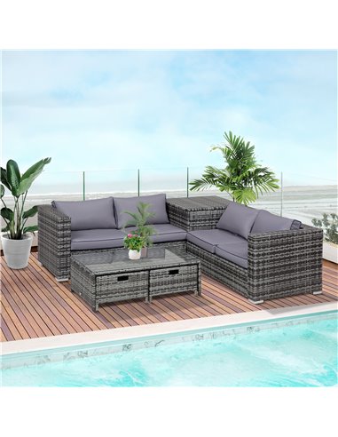 Outsunny 4-Seater Rattan Garden Furniture Patio Set with Coffee Table & Corner Sofa, Grey