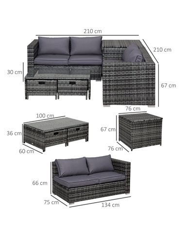 Outsunny 4-Seater Rattan Garden Furniture Patio Set with Coffee Table & Corner Sofa, Grey