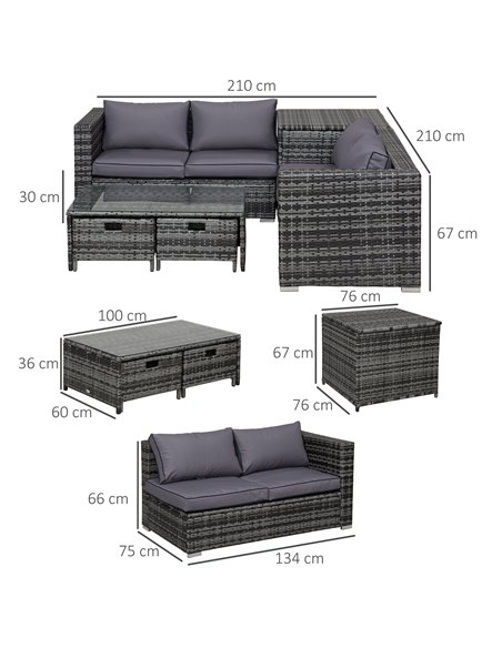 Outsunny 4-Seater Rattan Garden Furniture Patio Set with Coffee Table & Corner Sofa, Grey - pic 13284 | FastDaddyshop