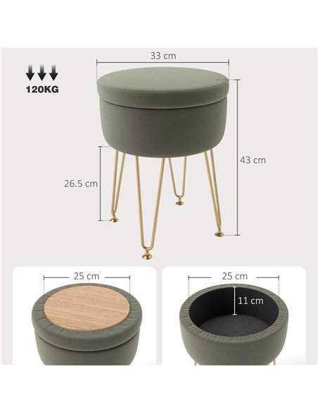 HOMCOM Velvet-Feel Storage Ottoman with Hairpin Legs - Green 838-499V70DG - pic 132844 | FastDaddyshop