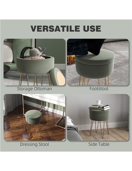 HOMCOM Velvet-Feel Storage Ottoman with Hairpin Legs - Green 838-499V70DG - pic 132846 | FastDaddyshop