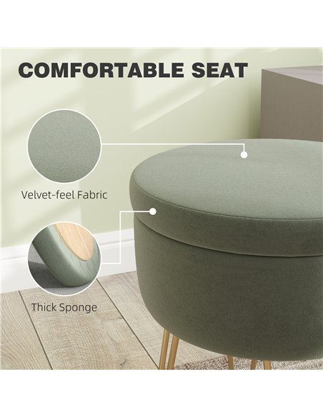 HOMCOM Velvet-Feel Storage Ottoman with Hairpin Legs - Green 838-499V70DG - pic 132847 | FastDaddyshop