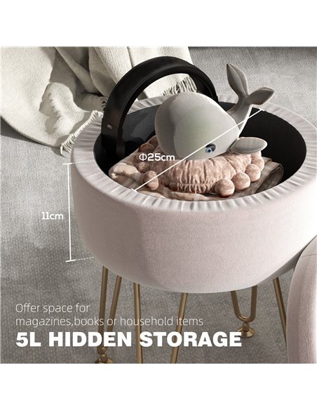 HOMCOM Velvet-Feel Storage Ottoman with Hairpin Legs - Light Pink 838-499V70PK - pic 132854 | FastDaddyshop