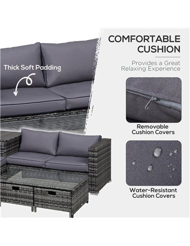 Outsunny 4-Seater Rattan Garden Furniture Patio Set with Coffee Table & Corner Sofa, Grey