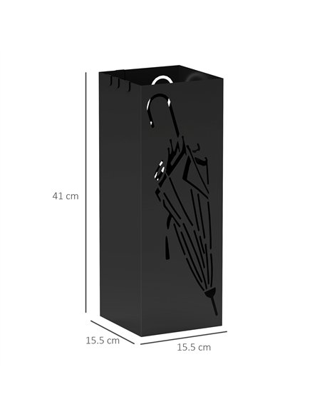HOMCOM Square Metal Umbrella Stand with Hooks, Black 837-553V00BK - pic 132862 | FastDaddyshop