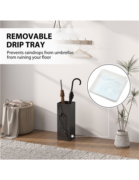 HOMCOM Square Metal Umbrella Stand with Hooks, Black 837-553V00BK - pic 132863 | FastDaddyshop