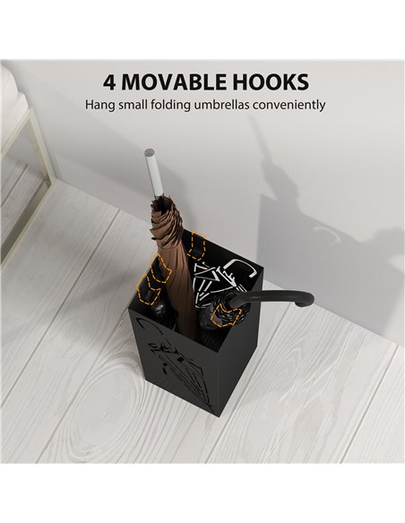 HOMCOM Square Metal Umbrella Stand with Hooks, Black 837-553V00BK - pic 132864 | FastDaddyshop