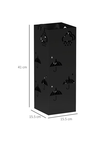 HOMCOM Square Metal Umbrella Stand with Hooks, Black 837-550V00BK - pic 132871 | FastDaddyshop