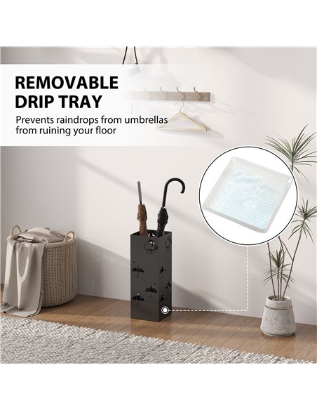 HOMCOM Square Metal Umbrella Stand with Hooks, Black 837-550V00BK - pic 132872 | FastDaddyshop