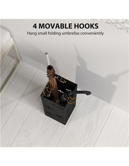 HOMCOM Square Metal Umbrella Stand with Hooks, Black 837-550V00BK - pic 132873 | FastDaddyshop