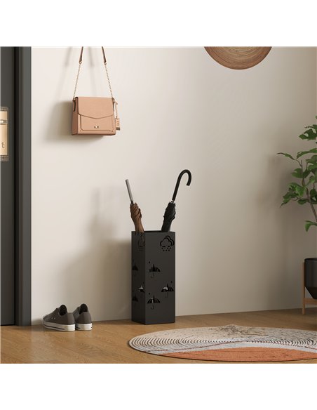 HOMCOM Square Metal Umbrella Stand with Hooks, Black 837-550V00BK - pic 132876 | FastDaddyshop