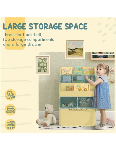 HOMCOM Children's Storage Bookshelf with Wheels & Drawer - Green 311-048V80GN - pic 132890 | FastDaddyshop