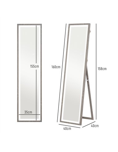 HOMCOM Illuminated Full Body Mirror,...