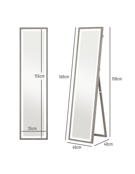 HOMCOM Illuminated Full Body Mirror, Grey 831-888V70GY - pic 132916 | FastDaddyshop