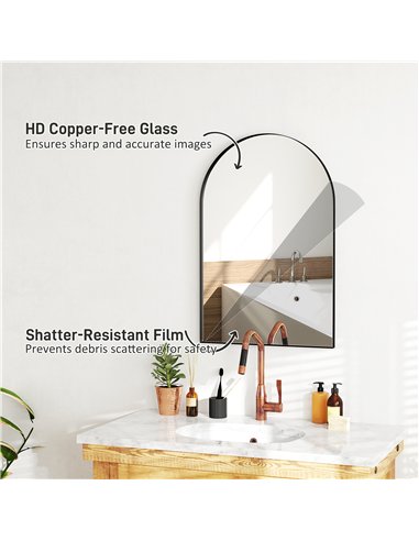 HOMCOM Arched HD Mirror 60x90cm -...