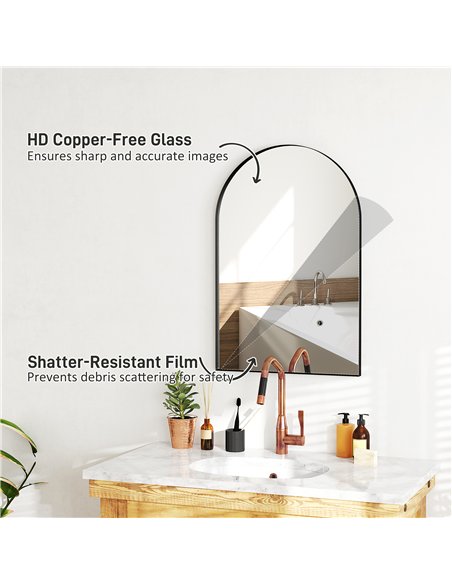 HOMCOM Arched HD Mirror 60x90cm - Black 834-808V01BK - pic 132954 | FastDaddyshop